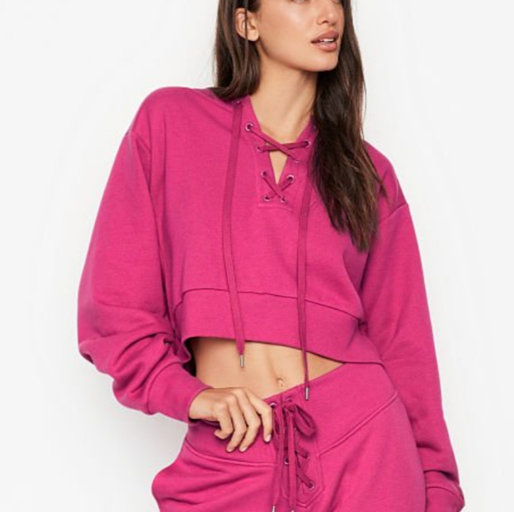 Vs cotton fleece lace -up crew